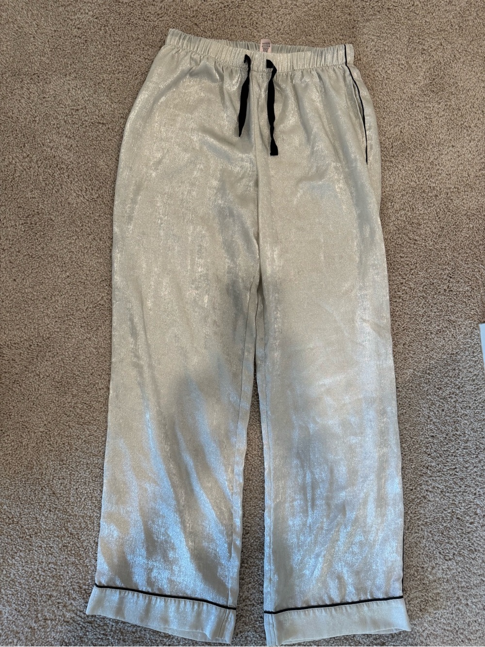 Victoria's Secret Cream Metallic Joggers with Black Drawstring